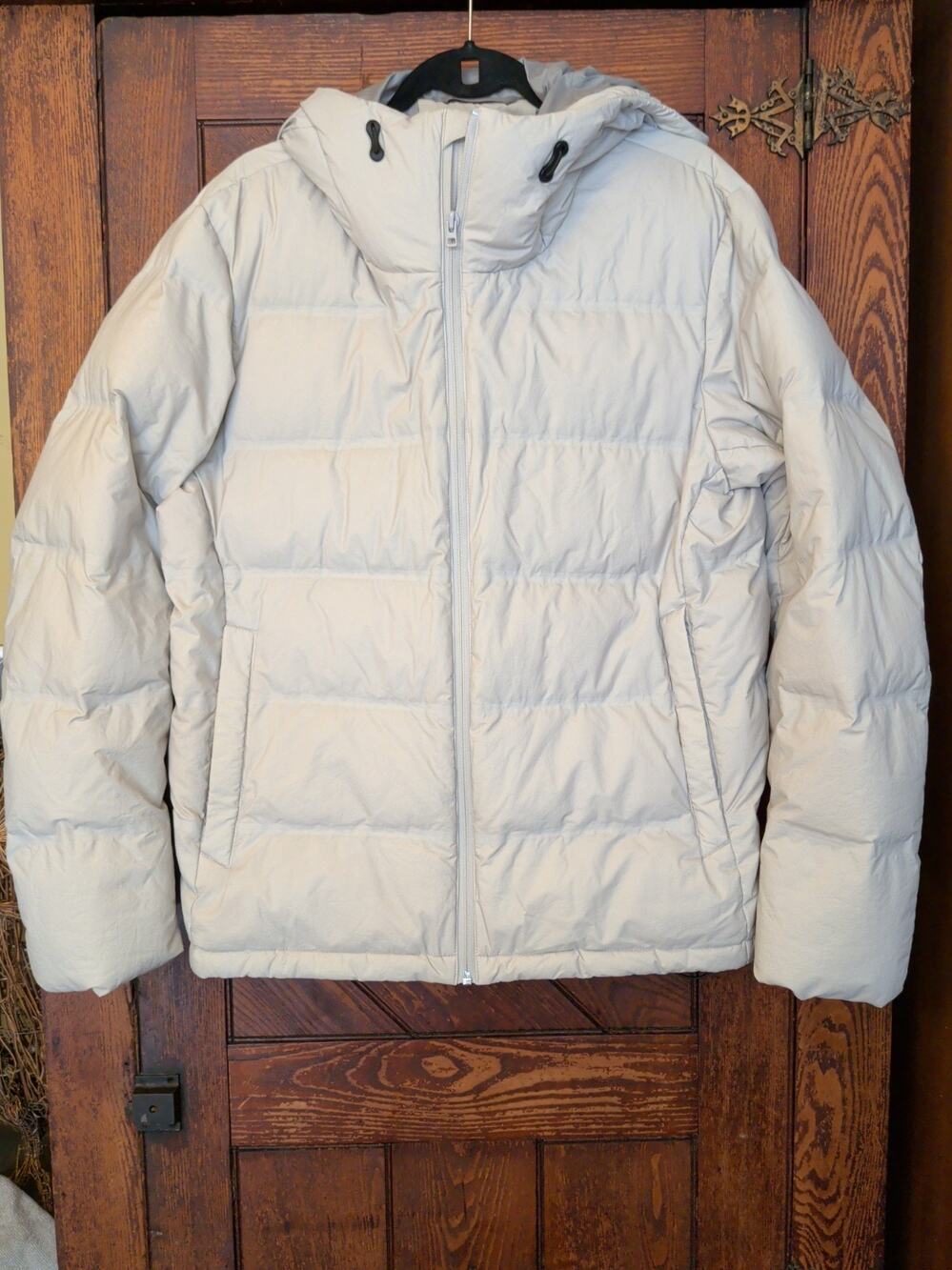 Uniqlo Seamless Down Parka Womens XL Beige Hooded Puffer Jacket Windproof Water
